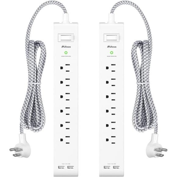 2 Pack Power Strip - 12FT Long Extension Cord with 6 Outlets and 2 USB - Picture 1 of 6